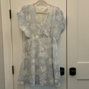 Floral V-Neck Dress in Light Blue and White